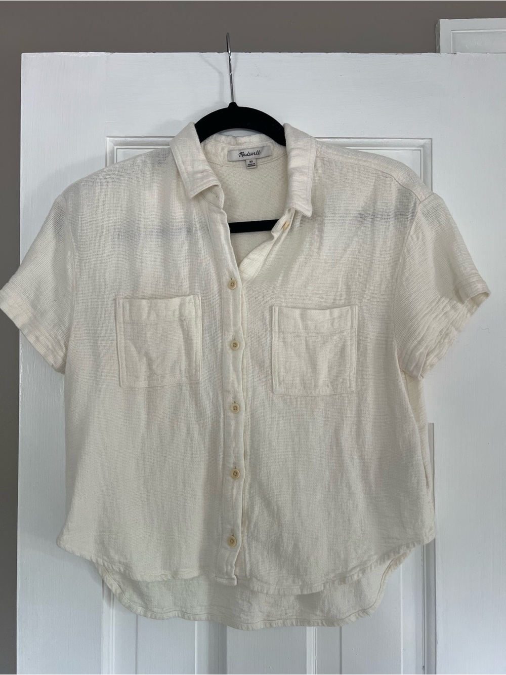 Madewell Cream Short-Sleeve Linen Button Shirt